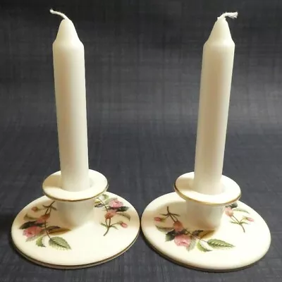 Buy Pair Of Wedgwood Bone China Candlesticks Hathaway Rose Pattern Made In England • 8.95£