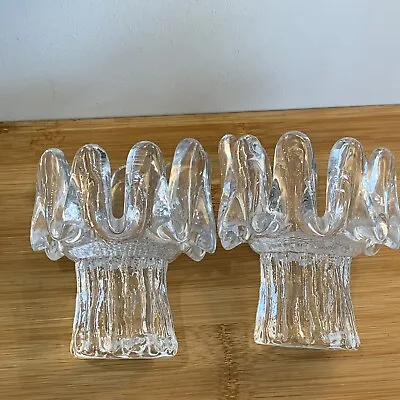 Buy Kosta Boda Sunflower Crystal Candle Holders 5” X 2 Göran Wärff Swedish Art Glass • 45£
