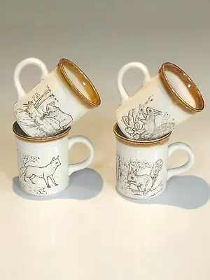 Buy Vintage Bilton Ceramic Mugs Embossed Stoneware Country Scenes Squirrel Fox X 4 • 30.50£