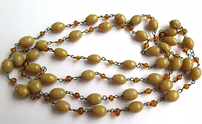 Buy Vintage Art Deco End Of Day Glass Necklace Wire Linked Dark Cream & Orange Beads • 6.95£