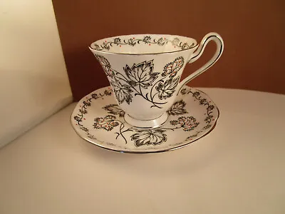 Buy Vintage Tuscan Fine English Bone China Tea Cup & Saucer Black Flowers Leaves • 19.20£