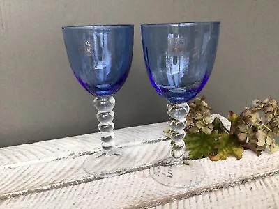 Buy 2 X Blue Glass Krosno LSA Poland Hand Made Wine Goblets Vintage • 16£