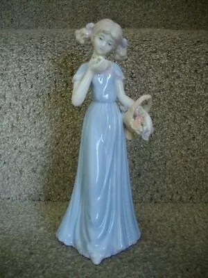 Buy Porcelain Figurine Y H 1998 Lladro Style Figurine Girl With Flowers, Signed Y.H  • 8£