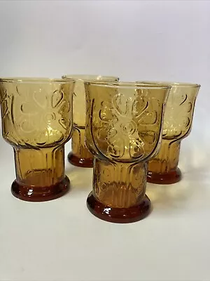 Buy Vintage Libbey Country Garden Amber Glasses Tumblers 5  Daisy Floral Set/4 (B) • 37.26£