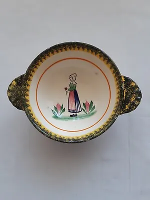 Buy Vintage Henriot Quimper Pottery Soup Bowl Lug Handles Breton Lady SUZANNE Fr. • 29.99£