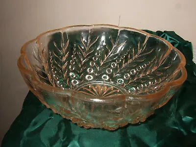 Buy Champagne Colour Pressed Glass Fruit/Trifle Bowl,Grasses Decoration • 6.99£