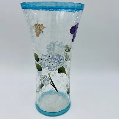 Buy 9” Hand Painted Crackle Flower Vase Butterfly Hydrangeas Floral Farm Chic • 13.49£