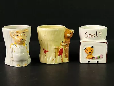 Buy SOOTY  KEELE  STREET POTTERY EGG CUPS 2 X Sooty  1 X Pinky Or Perky • 7.50£