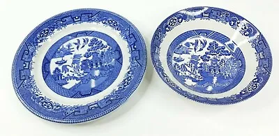 Buy 2 Vintage Woods And Sons England Ware Blue Willow 10  Platter And Bowl • 37.99£