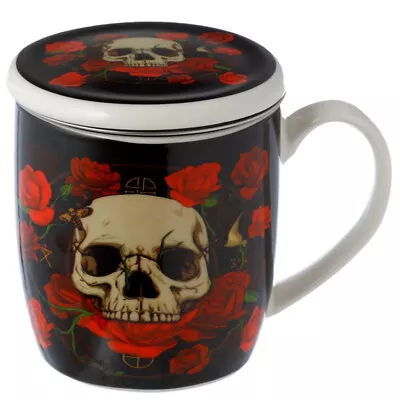 Buy Skulls And Roses Infuser Mug Set With Lid -  Brand New & Boxed • 8.70£