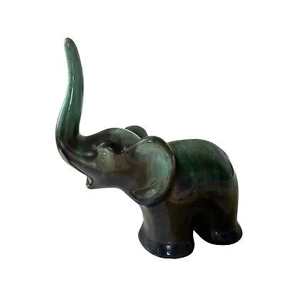 Buy Vintage Blue Mountain Pottery Elephant Figurine Green Glaze Trunk Up Lucky 5” • 24.02£
