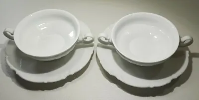Buy Hutchenreuther Sylvia Cup & Saucer Rimmed 2 Handle All White Bavarian Germany  • 67.23£