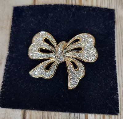 Buy Vintage Brooch Silver Tone Metal Bow With Backing Slip • 7£