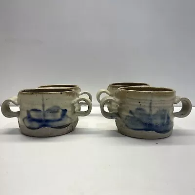 Buy Handmade Salt Glazed Soup Bowls Large Mugs Double Handle Stoneware Cornwall • 29.99£