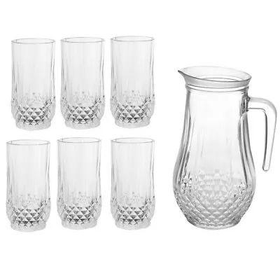 Buy 7 Piece Glass Pitcher Jug With Tumblers Glasses Water Set Juice Drinkware & Lid • 18.45£