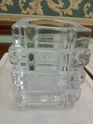 Buy Chunky Tiered Clear Ice Glass Vase / Candle Holder-4 1/2  Tall -Heavy-in Vgc • 5.49£