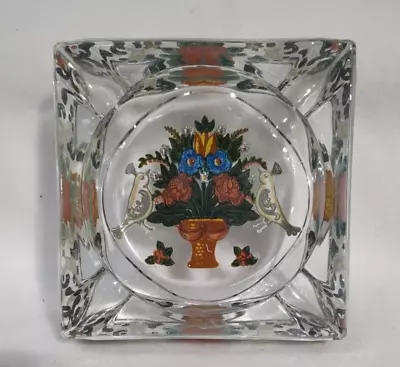 Buy Vintage Decorated Square Glass Ashtray Paperweight-Birds Floral Design All Sides • 14.20£