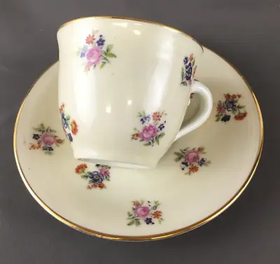 Buy Vintage AJCO Limoges France Demitasse Porcelain Beige Floral Cup And Saucer Set • 14.47£