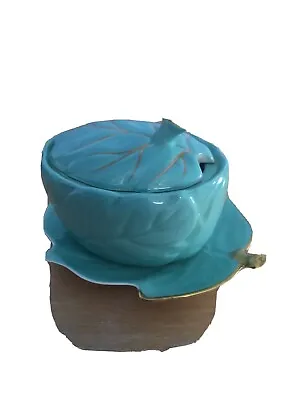 Buy Carlton Ware Blue And Gold Jam Pot And Stand • 9.99£