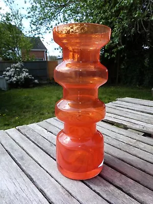 Buy Mid Century Scandinavian Glass Vase Vintage Orange • 29.99£