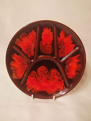Buy Vintage French Vallauris Style Section Appetiser Plate, Brown Red Glazed  • 8.50£