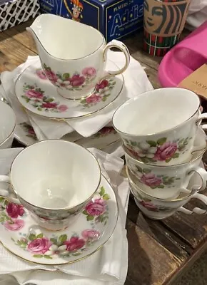 Buy 5 Queen Anne Tea Service Teacups And Saucers, Milk Jug, Large Plate, Sug Bowl • 20£