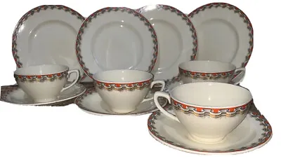 Buy 4 WOODS IVORY WARE CUPS & SAUCERS Vintage Tea Trio Orange & Cream Art Deco China • 11.99£