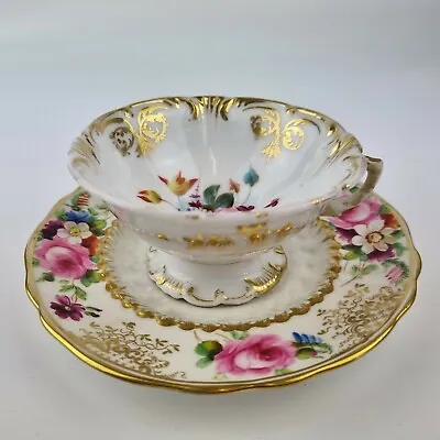 Buy Vintage Fenton Bone China Cup And Saucer Painted With Flowers Handle Repaired #2 • 49£