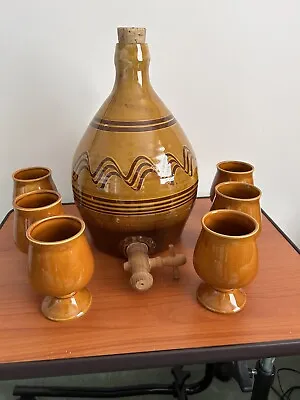 Buy Vintage Stoneware Cider Flagon And 6 Matching Beakers • 20£