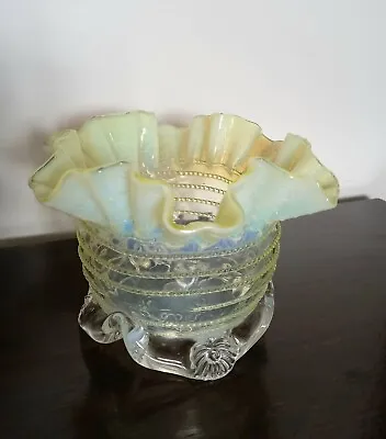 Buy Exquisite Victorian Vaseline Crimped Glass Bowl • 50£
