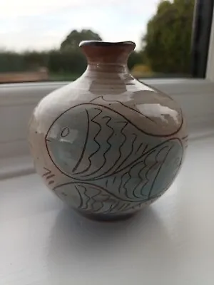 Buy Hand Thrown Vase With Fish Pattern. Decorative. Signed????. Christmas Gift  • 11.50£