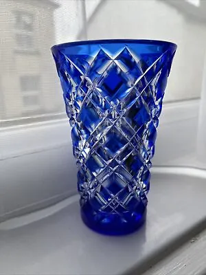 Buy Beautiful Cobalt Blue Diamond Cut Vase 5” • 40£