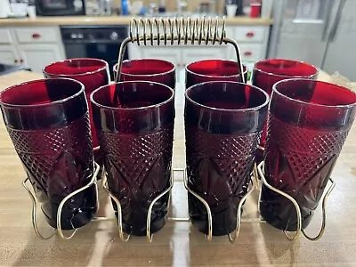 Buy Vintage Set Of 8 With Stand Cristal D'Arques Durand Antique Ruby Red Glasses • 94.86£