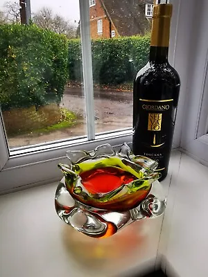 Buy Vintage Czech Chribska Green & Amber Art Glass Bowl By J. Hospodska C1970's  • 42£