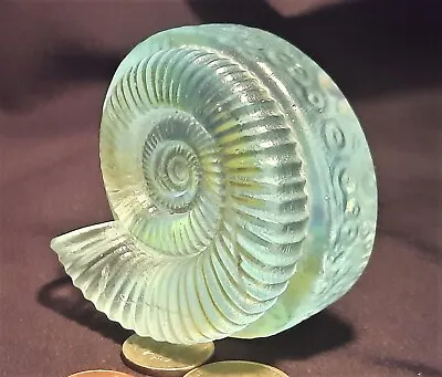 Buy ICE BLUE Vtg Robin Lehman Ammonite Studio Art Glass Fossil Paperweight Seashell • 213.46£