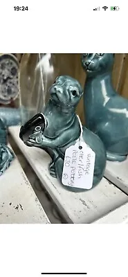 Buy POOLE POTTERY Vintage Glazed Ceramic Blue/green Otter With Fish • 30£