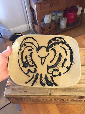 Buy Vintage Large Studio Pottery Slipware Dish With Bird Design – Unusual – • 9.99£