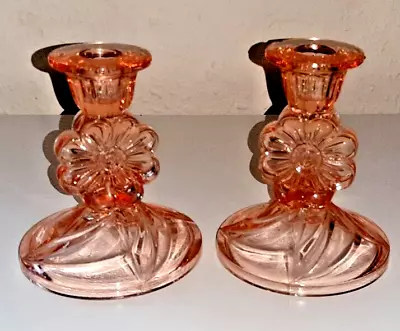 Buy A Pair Of Sowerby Flowered Shaped Pink / Rosalin Glass Candlesticks • 10.99£
