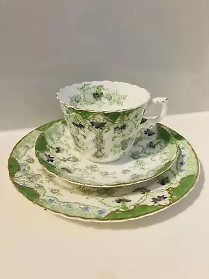 Buy Vintage Wood & Sons Venice Design Trio Green & White. Cup, Saucer & Side Plate • 8£