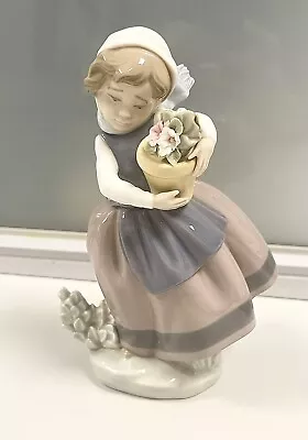 Buy Lladro 17cm Figurine 5223 ‘Spring Is Here’ Girl With Basket Of Flowers A/F • 9.99£