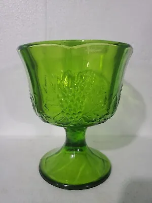 Buy DEPRESSION GLASS: Green, INDIANA, Pedestal Compote Candy Dish Embossed W/Grapes • 7.65£