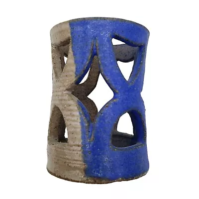 Buy Vintage Studio Art Pottery Luminary Candle Holder Vase Shades Of Blue Signed • 12.24£