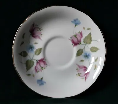 Buy Queen Anne Saucer Bone China Tea Saucer Pink And Blue Flowers Green Leaves • 13.95£