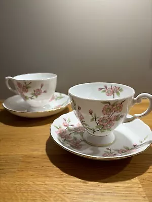 Buy 2 X Beautiful Tuscan Fine Bone China  Springtime  Pink Teacups & Saucers • 25.50£