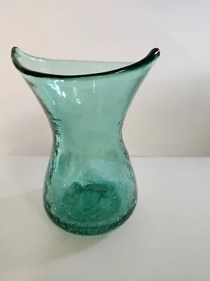 Buy Vintage Antique Blenko Blown Glass Mini Vase In Sea Green Crackle 1950s • 86.69£
