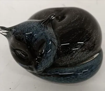 Buy Langham Glass Sleeping Cat Paperweight Ornament Black/Blue Decorative England • 25.51£