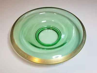 Buy Vintage Green Depression Glass Rolled Rim Gold Edge Round Console Bowl 13   • 23.90£
