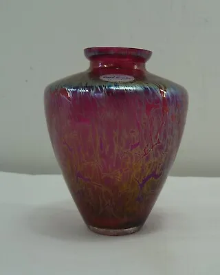 Buy Vintage Royal Brierley Iridescent Cranberry Glass Vase - Thames Hospice • 10£