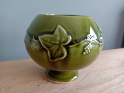 Buy Dartmouth Studio Pottery Globular Vintage Cup Vase Green Glazed Ivy Leaf Design • 8.50£