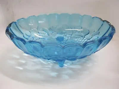 Buy Vintage Indiana Glass Aquamarine Blue Oval Fruit Pattern Footed Console Bowl • 21.08£